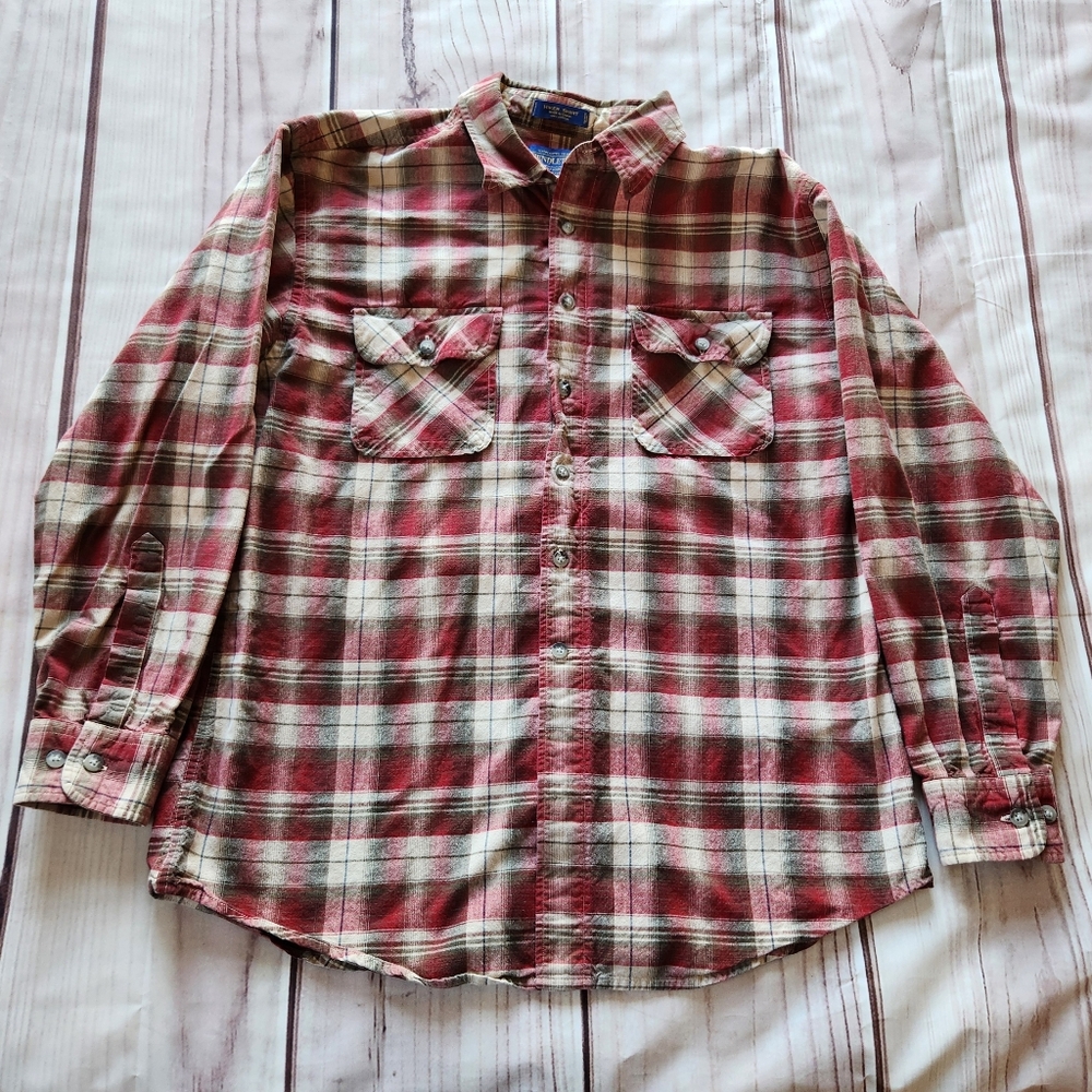 Pendleton "Hiker Shirt" Long Sleeve Plaid Red Green Cream, Men's Size L - Picture 2 of 8
